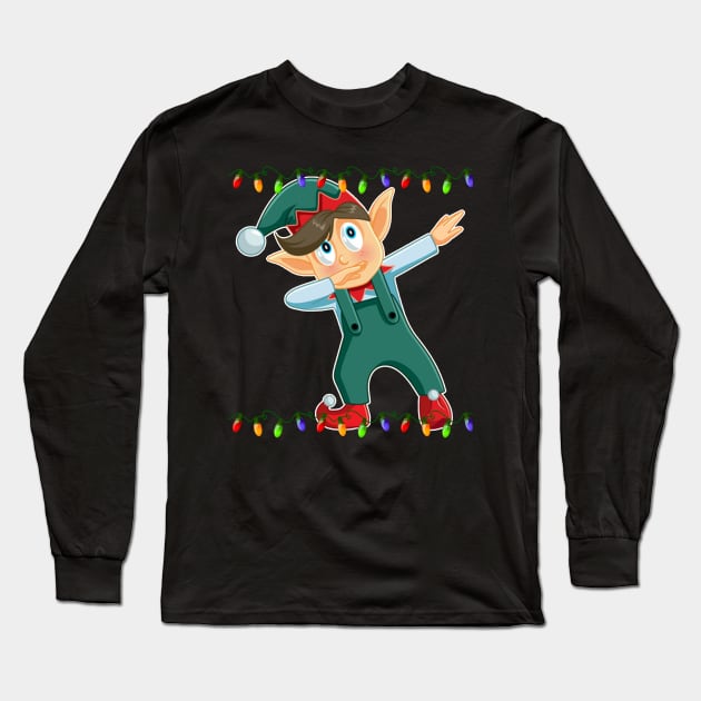 Dabbing Elf Christmas Lights Dab Funny Elves Lover Long Sleeve T-Shirt by johnbbmerch